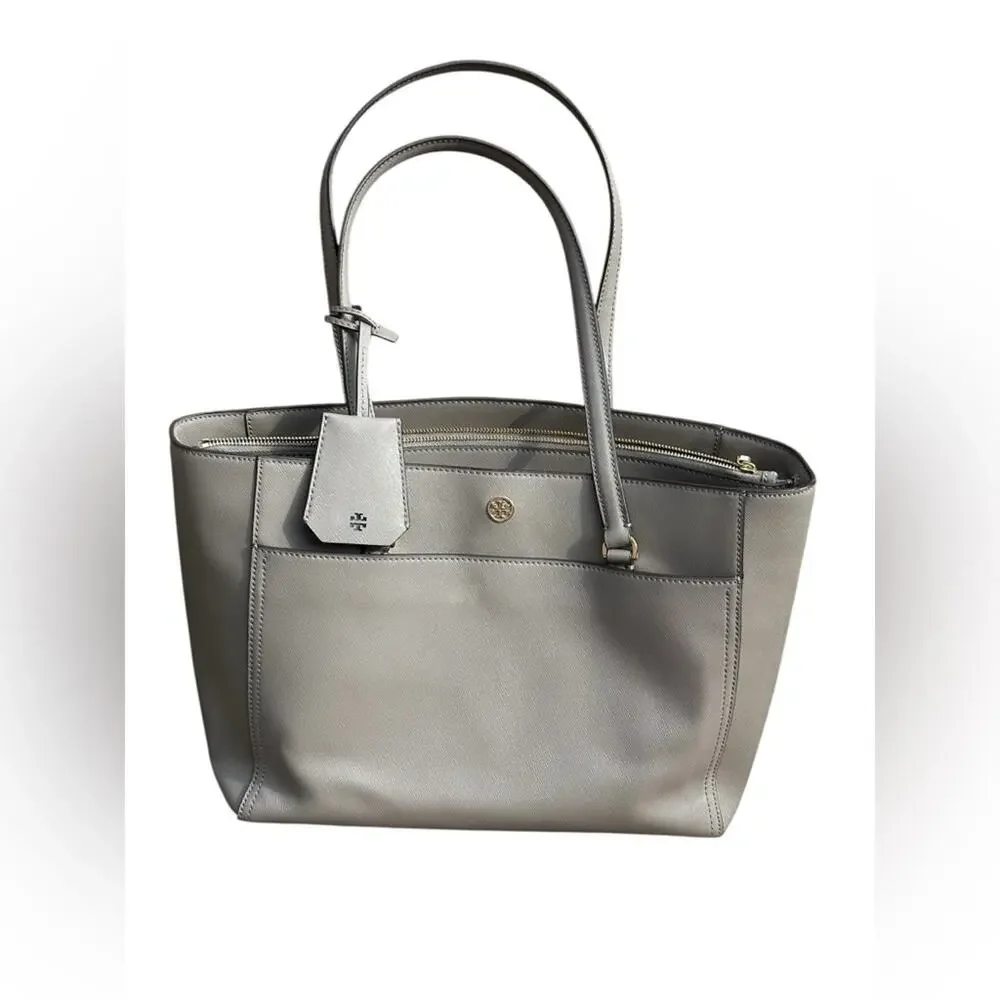 Tory Burch Gray Leather Parker Tote Bag